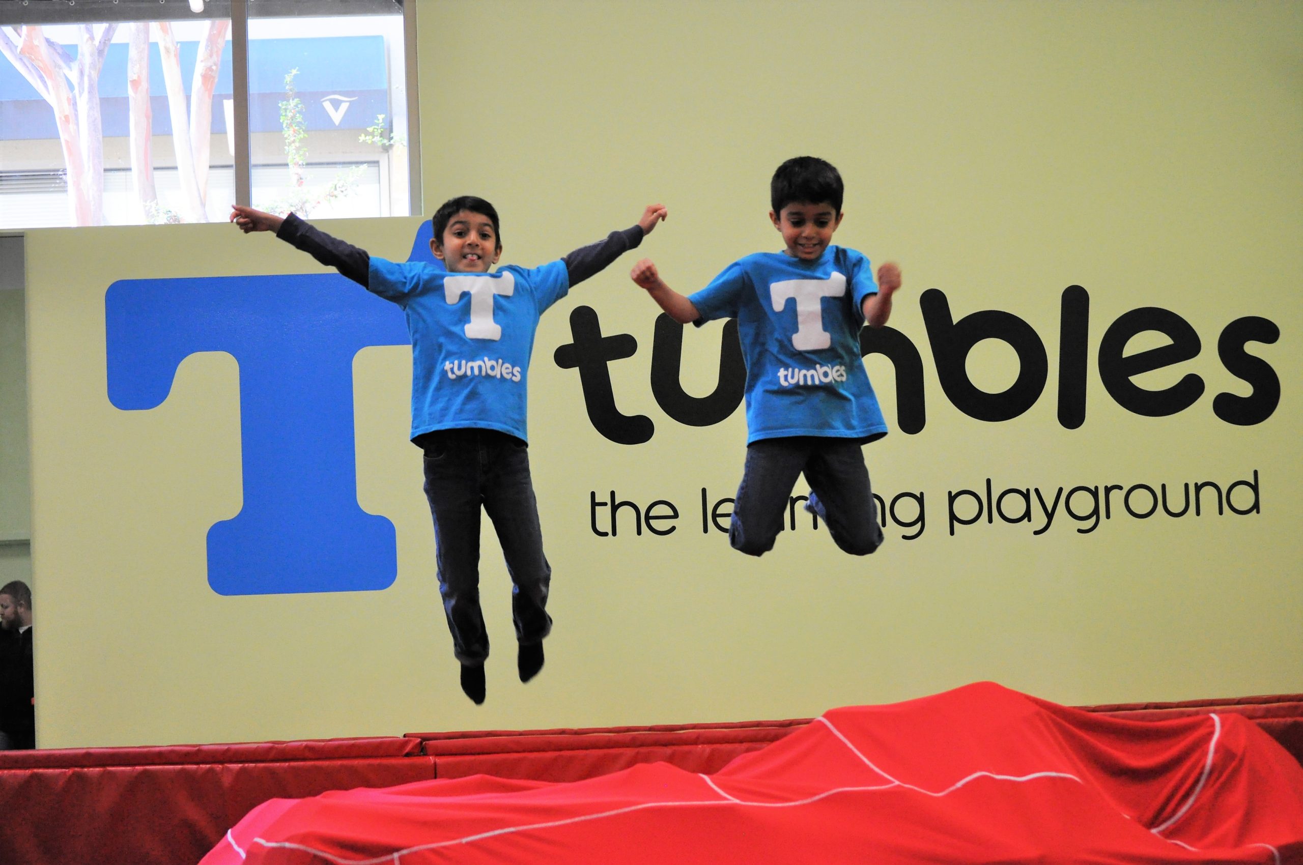 Shaan and Sahel jumping at Tumbles