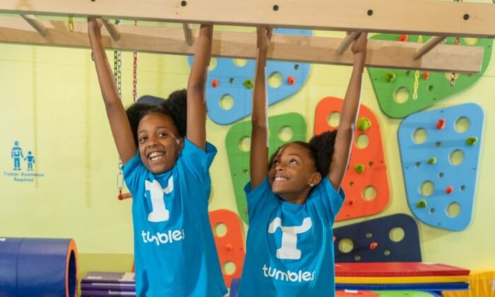 children exercises in tumbles playground